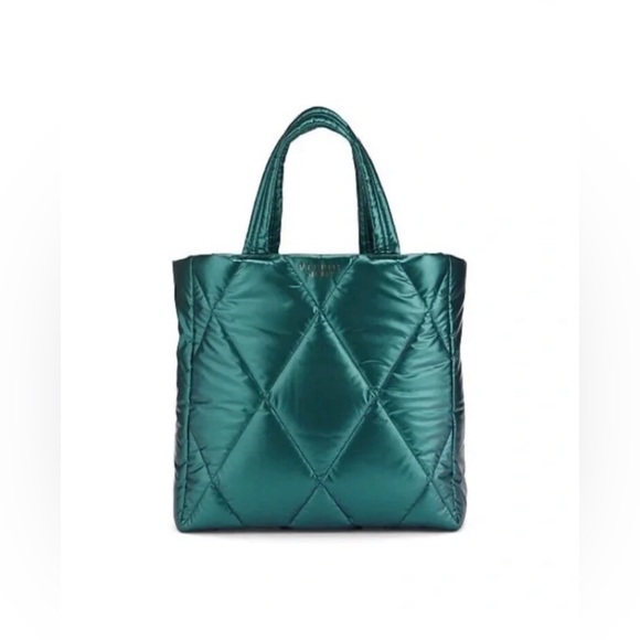 Victoria's Secret Metallic Emerald Teal green blue Puffer Tote Bag - Picture 2 of 5